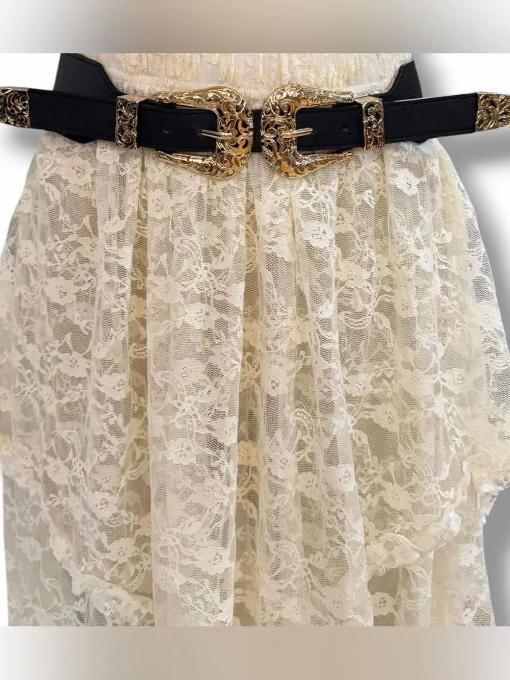 Oversized Gold Double Buckle Black Statement Corset Belt NWT